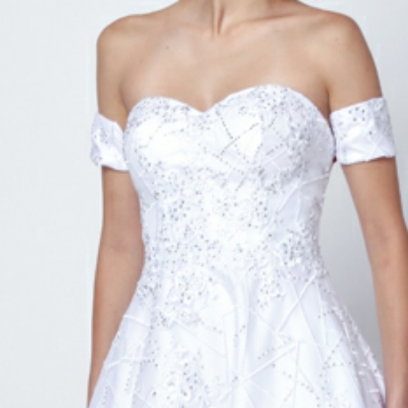 Red or navy blue lace ball gown with arm bands - Picture 7 of 7